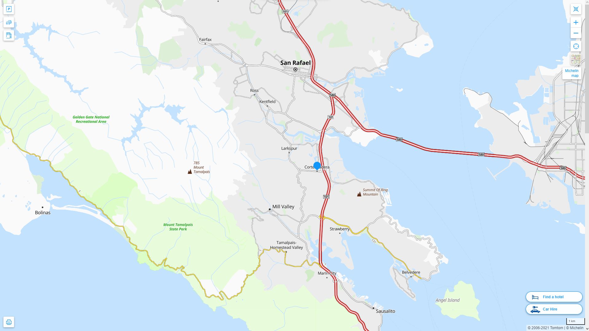 Corte Madera California Highway and Road Map